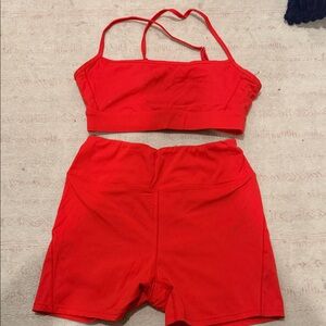 Amazon Red Women's Athletic Shorts and Sports Bra Set